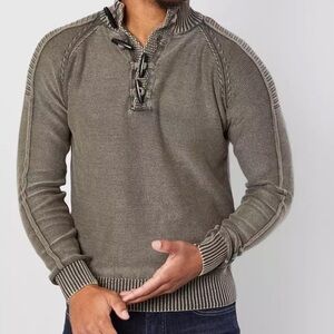 BKE Phillips toggle washed 100% cotton olive‎ mock neck sweater Sz XXL